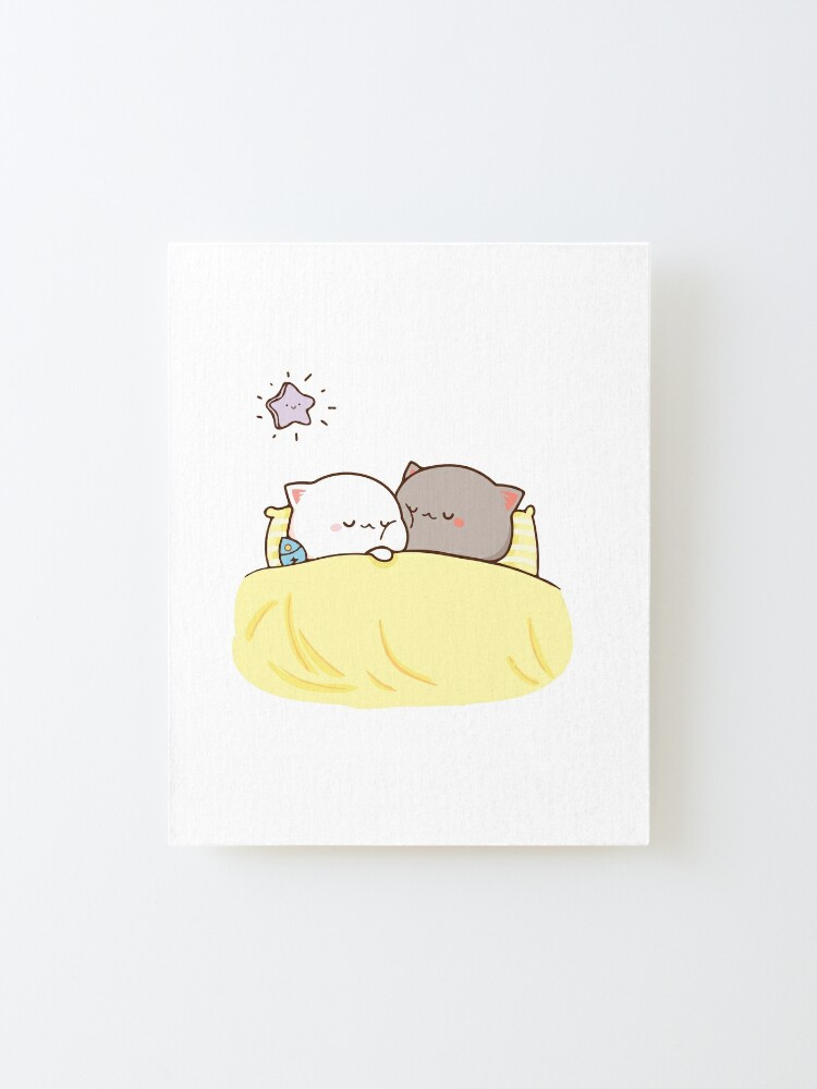 Alternate view of Peach and Goma Mochi Cat Sleeping Mounted Print