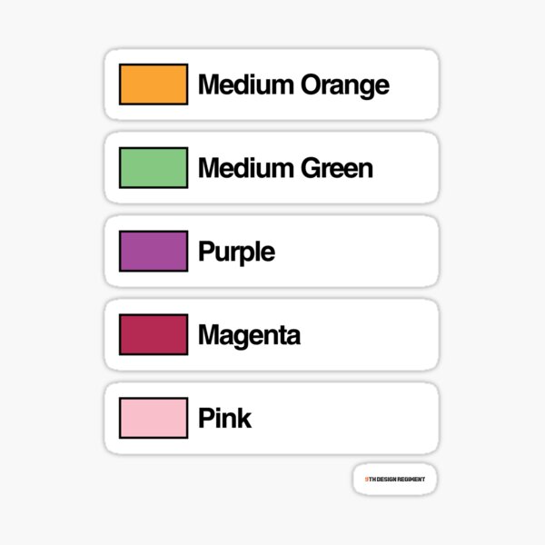Brick Sorting Labels: Medium Orange, Medium Green, Purple, Magenta, Pink Sticker