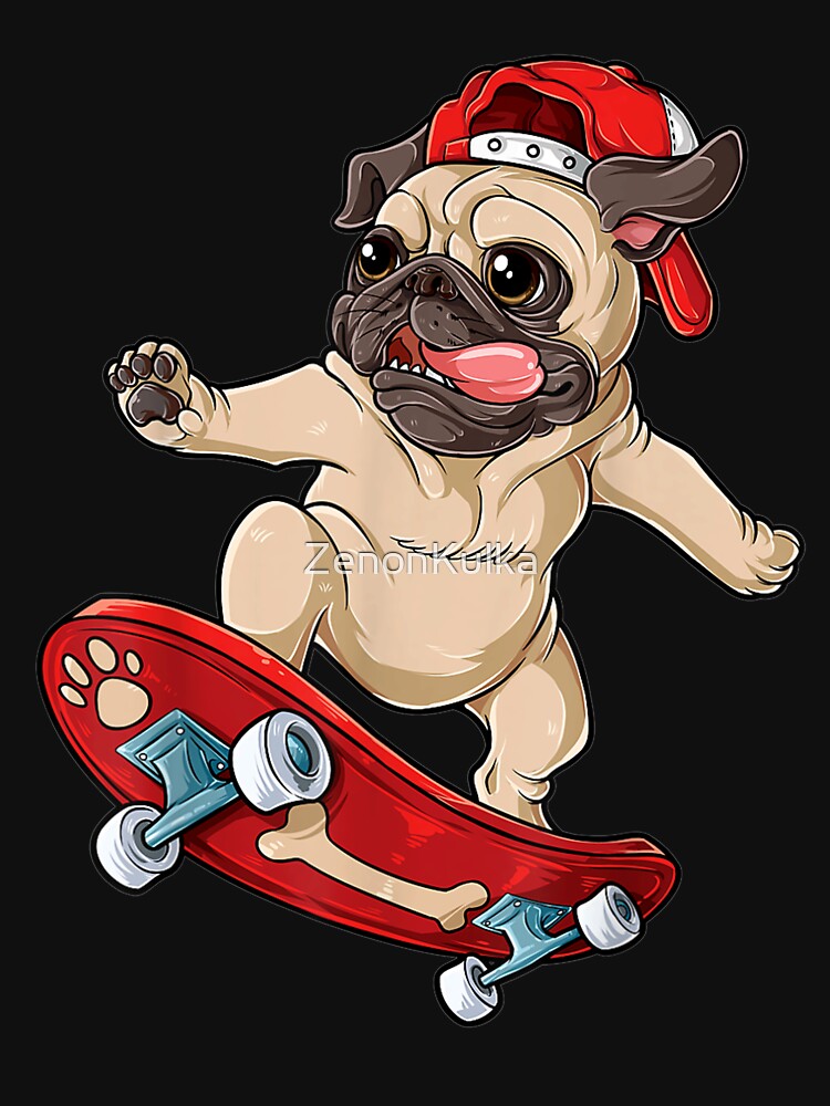 "Pug Skateboard Dog Puppy Funny Skater Skateboarding" T-shirt for Sale