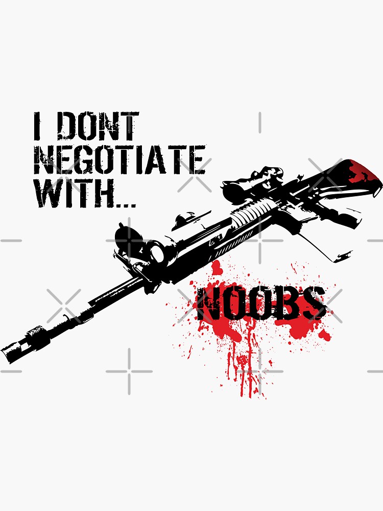 Text Noob Stickers Redbubble - shoot noobs with roblox weapons roblox