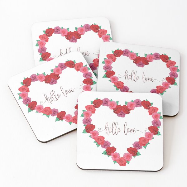 Item preview, Hello Love Floral Pink and Red Roses Flower Heart with Green Botanical Leaves designed and sold by StudioBlack.