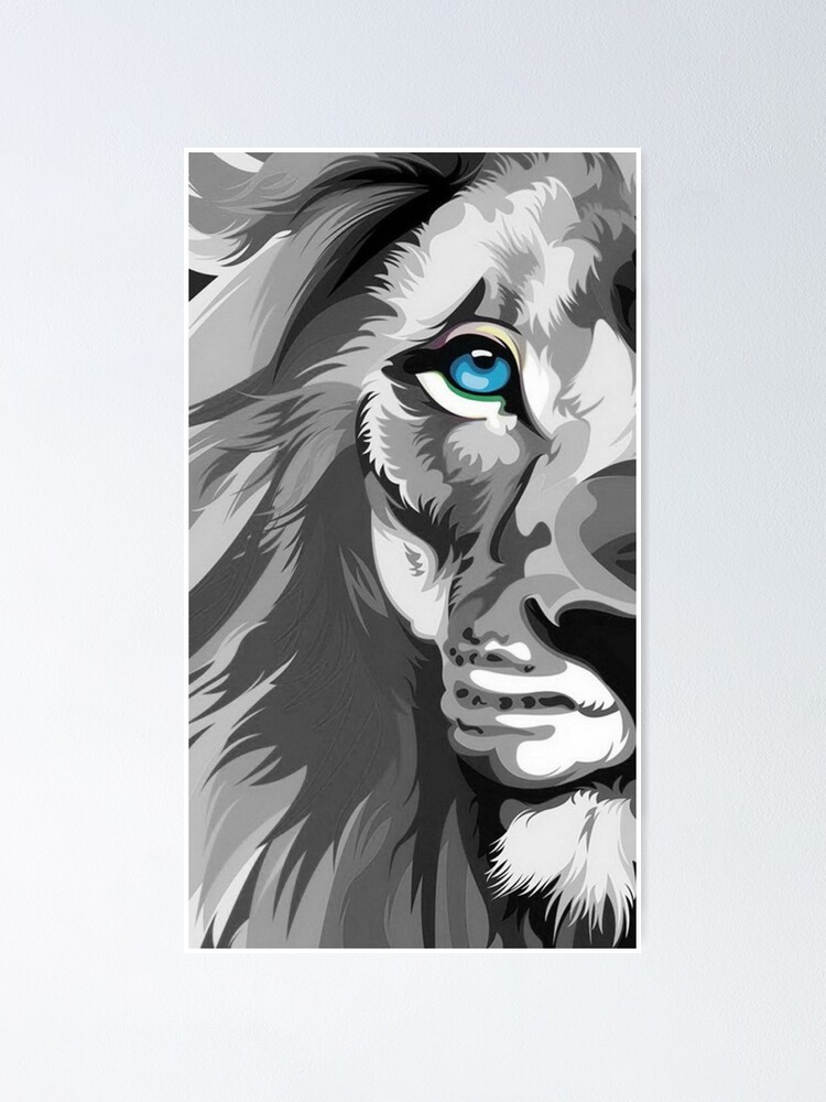 Poster Art Lion Aux Yeux Bleus Ojos Azules Leon Par Purecreations Redbubble