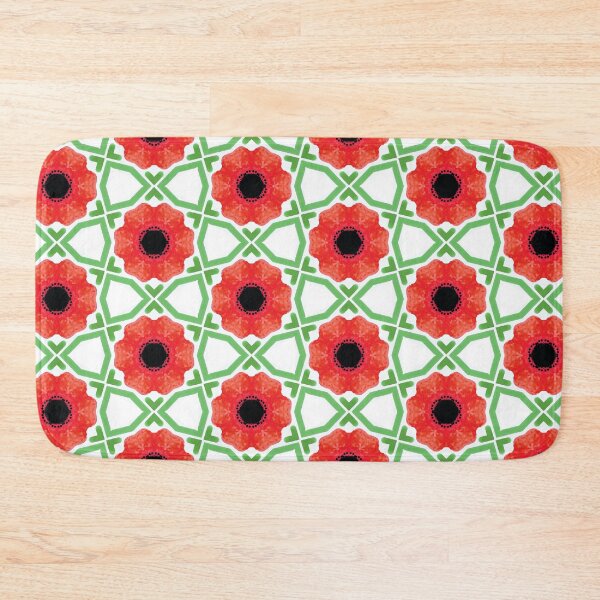 Artikelvorschau, Stilisierte rote Mohnblumen auf grünem Muster entworfen und verkauft von LittleBettyMakes.