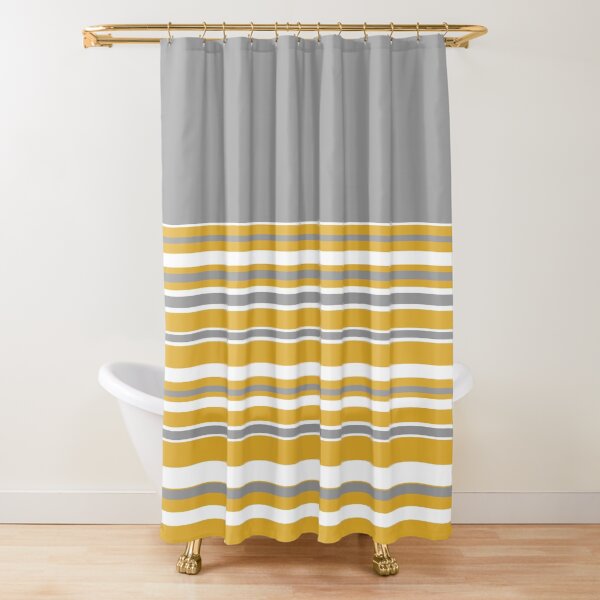 Perfectly Mustard Color Block Stripe Pattern with Gray and White Shower Curtain