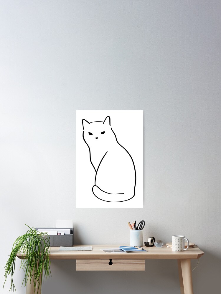 Simple Cat Outline Poster By Elainecarterart Redbubble