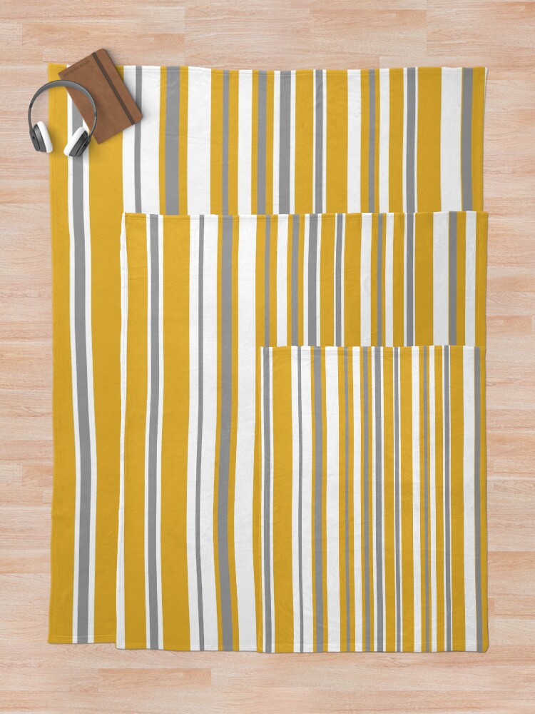 "Perfectly Mustard Variable Stripe Pattern with Grey and White" Throw