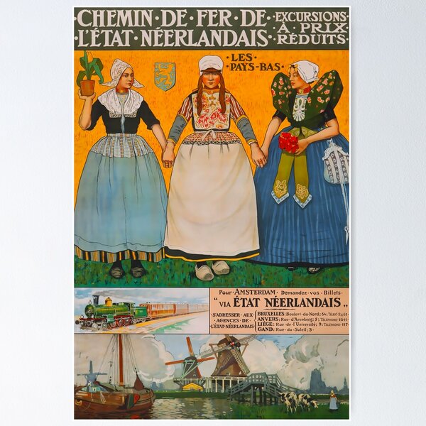 Item preview, Chemin de fer de l etat neerlandais vintage travel poster designed and sold by stickart-marek.