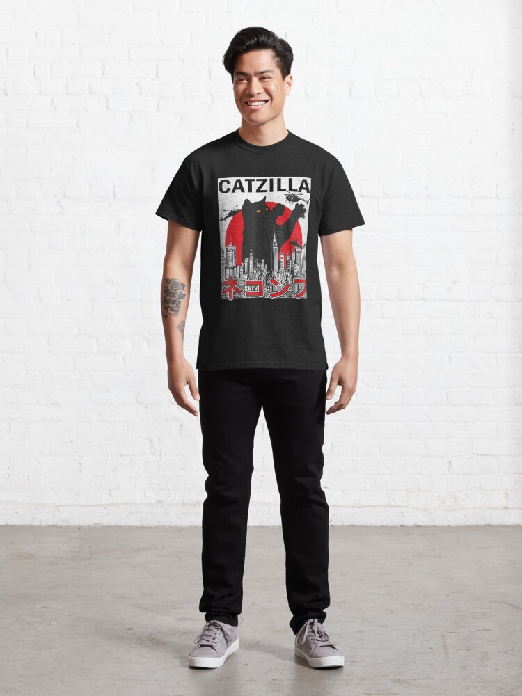 Alternate view of Vintage Catzilla Japanese Sunset Style Cat Kitten Lover Classic T-Shirt