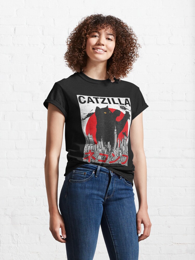 Alternate view of Vintage Catzilla Japanese Sunset Style Cat Kitten Lover Classic T-Shirt