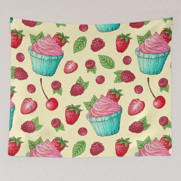 Item preview, Cute Strawberry Cupcake Pattern designed and sold by Mexikawaii.