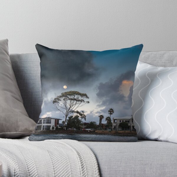 Morning full Moon at Boating Lake West Lakes Throw Pillow
