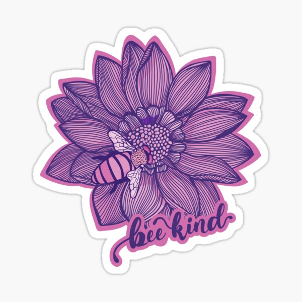 Bee Kind Flower Quote - Pink & Blue Color Palette Sticker