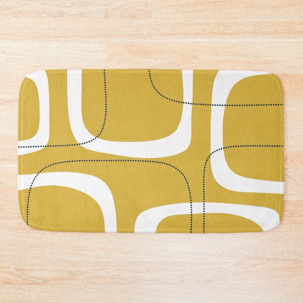 Item preview, Midcentury Modern Loops and Dots Abstract Pattern in Light Mustard, White, and Navy Blue designed and sold by kierkegaard.