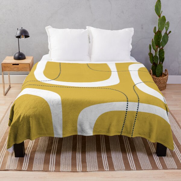 Item preview, Midcentury Modern Loops and Dots Abstract Pattern in Light Mustard, White, and Navy Blue designed and sold by kierkegaard.