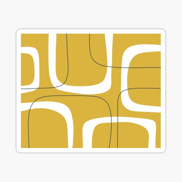 Item preview, Midcentury Modern Loops and Dots Abstract Pattern in Light Mustard, White, and Navy Blue designed and sold by kierkegaard.