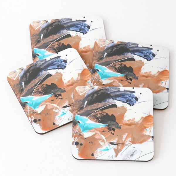 Item preview, Earthy expressionist abstract with cyan coloured paper accents  designed and sold by ZebEddy.
