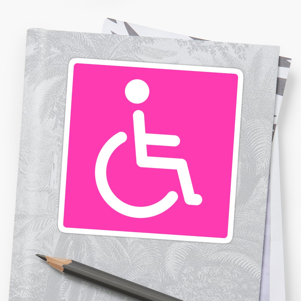 "Hot pink disabled symbol stickers, square with rounded ...