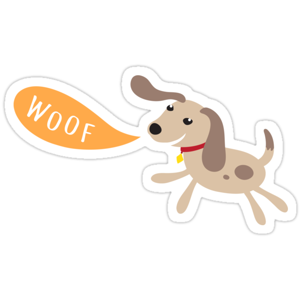 little-brown-dog-with-woof-speech-bubble-stickers-by-mheadesign