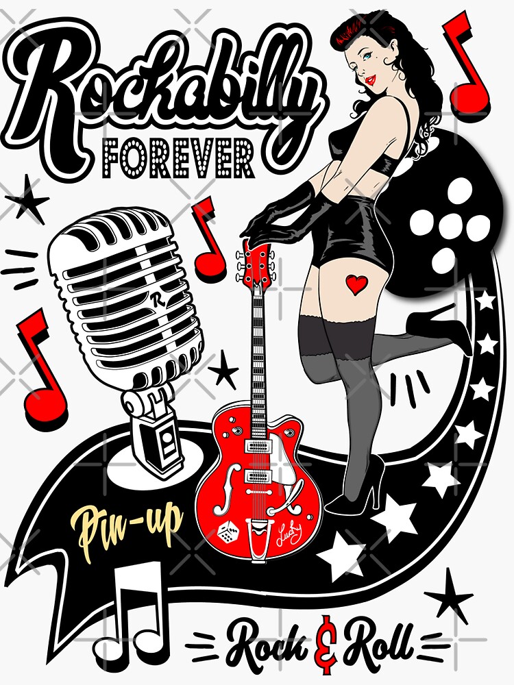 Rockabilly Style Pin Up Girl Guitar Dice Vintage Classic Rock and Roll  Music | Poster