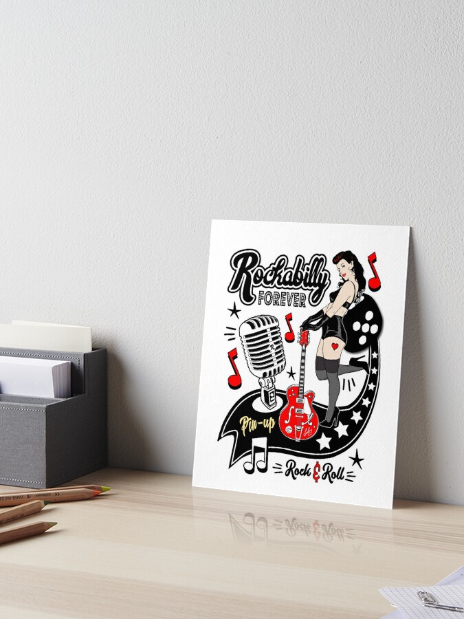Rockabilly Style Pin Up Girl Guitar Dice Vintage Classic Rock and Roll  Music | Poster