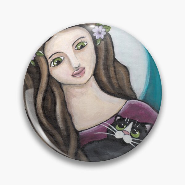 Artikelvorschau, Mutterliebe - Langhaarige Jungfrau, die eine Smokingkatze umarmt entworfen und verkauft von LisaMarieArt & Illustration.