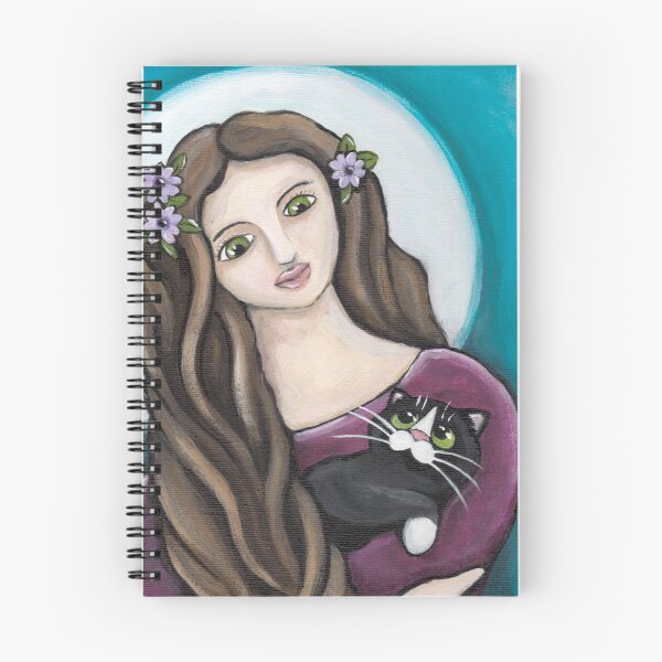 Item preview, Motherly Love - Long Haired Maiden Hugging a Tuxedo Cat designed and sold by LisaMarieArt & Illustration.