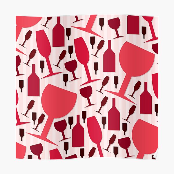 Wine Glass and Bottle Pattern Poster