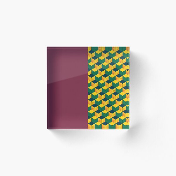 Traditional Japanese Geometric Kimono pattern, Half-Solid Half-Geometric Pattern, Japanese Haori Pattern Acrylic Block