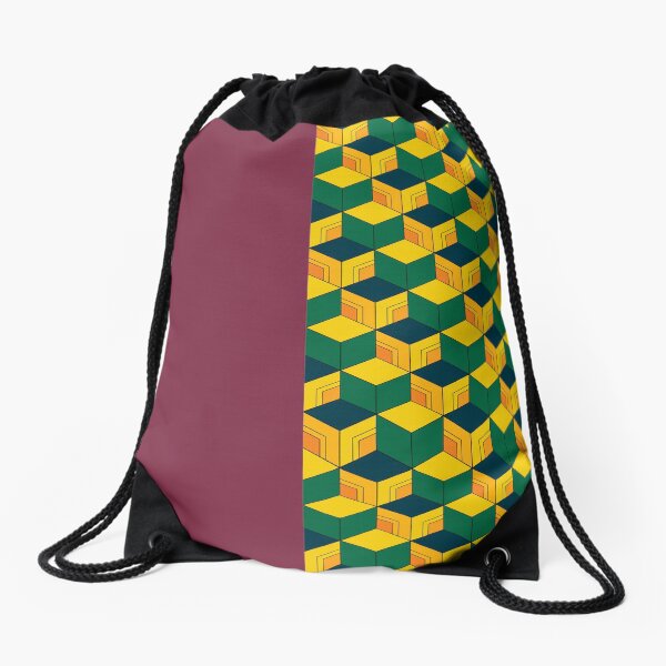 Traditional Japanese Geometric Kimono pattern, Half-Solid Half-Geometric Pattern, Japanese Haori Pattern Drawstring Bag