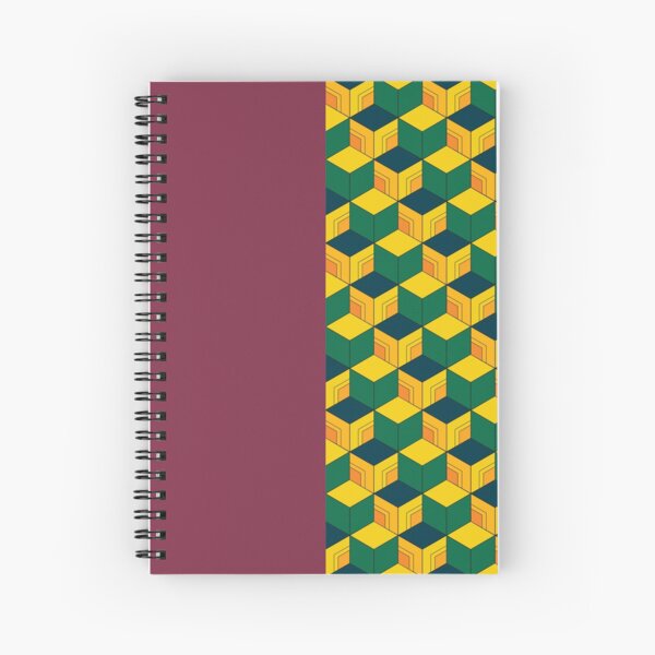 Giyu's Half Solid Half Geometric Traditional Japanese Kimono Pattern Spiral Notebook