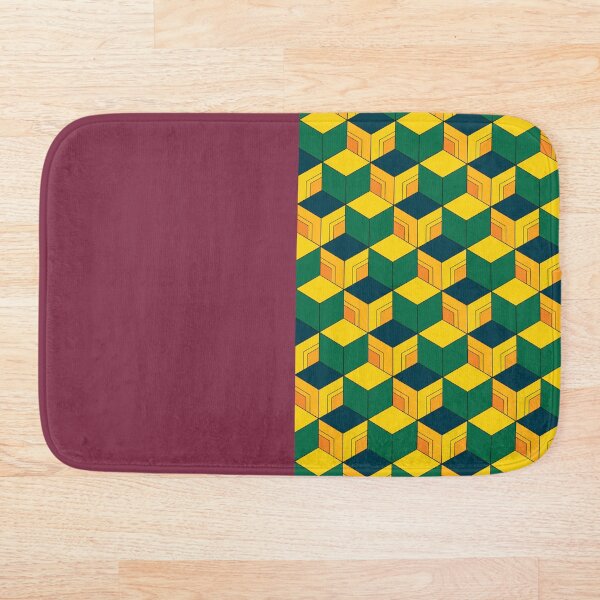 Giyu's Half Solid Half Geometric Traditional Japanese Kimono Pattern Bath Mat