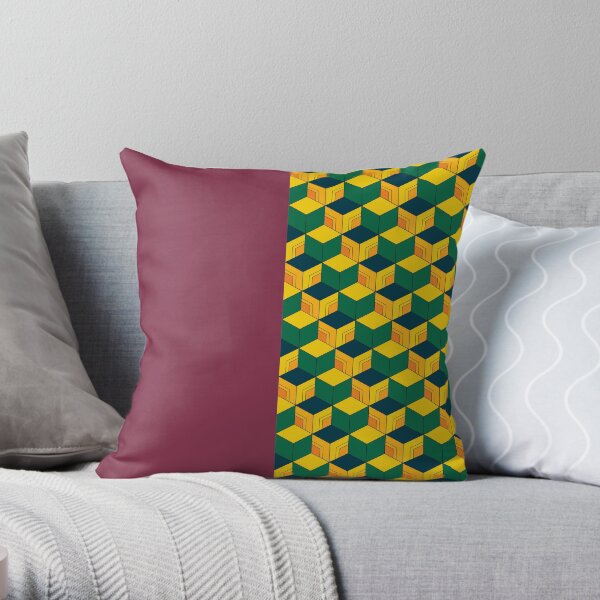 Traditional Japanese Geometric Kimono pattern, Half-Solid Half-Geometric Pattern, Japanese Haori Pattern Throw Pillow