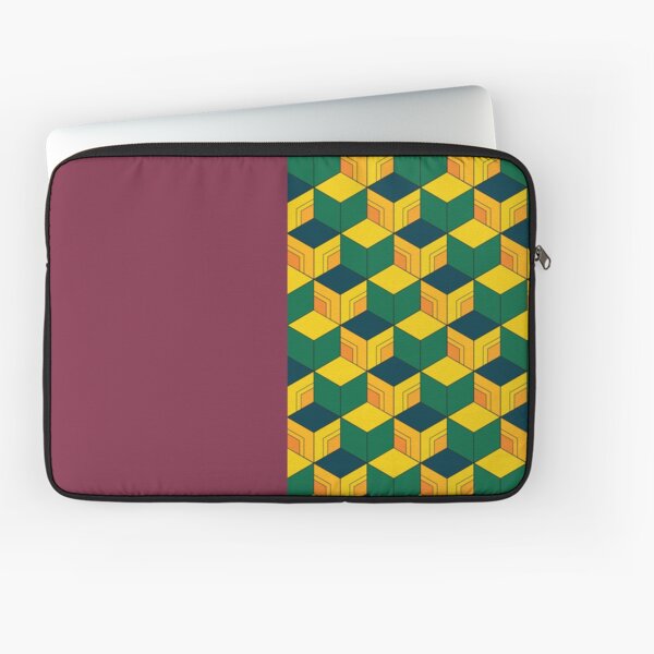 Giyu's Half Solid Half Geometric Traditional Japanese Kimono Pattern Laptop Sleeve
