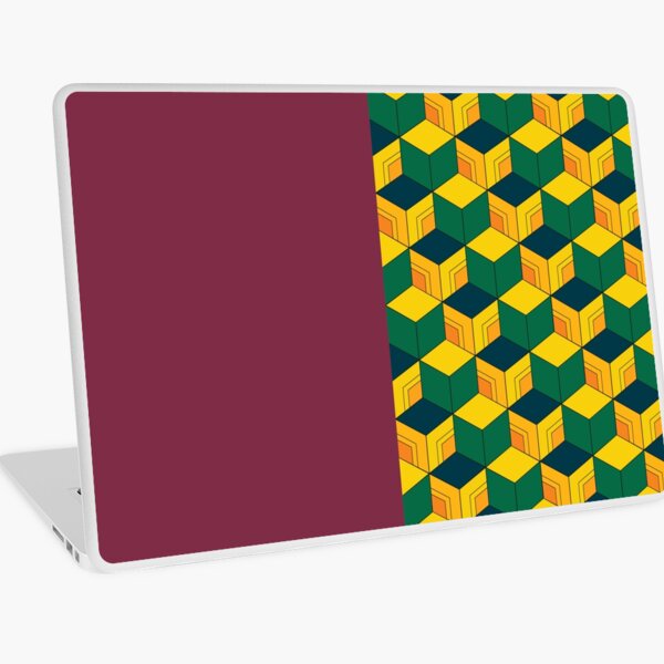 Giyu's Half Solid Half Geometric Traditional Japanese Kimono Pattern Laptop Skin