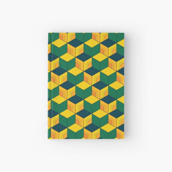 Giyu's Half Solid Half Geometric Traditional Japanese Kimono Pattern Hardcover Journal