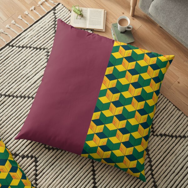 Giyu's Half Solid Half Geometric Traditional Japanese Kimono Pattern Floor Pillow