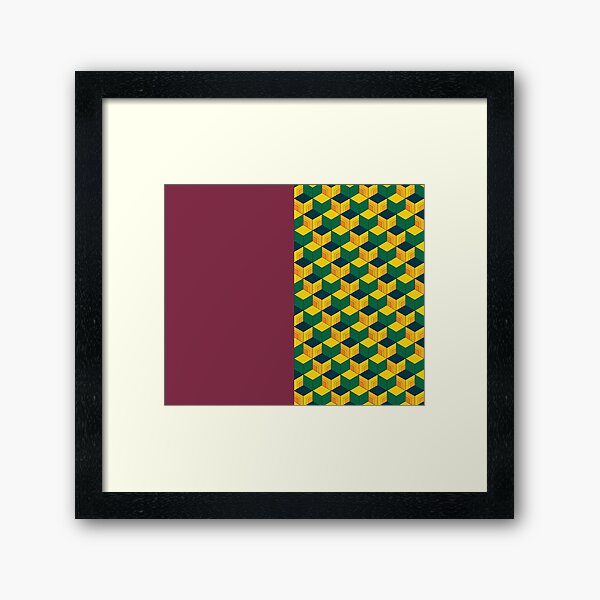 Giyu's Half Solid Half Geometric Traditional Japanese Kimono Pattern Framed Art Print