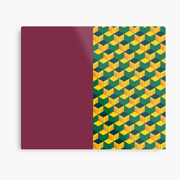 Giyu's Half Solid Half Geometric Traditional Japanese Kimono Pattern Metal Print