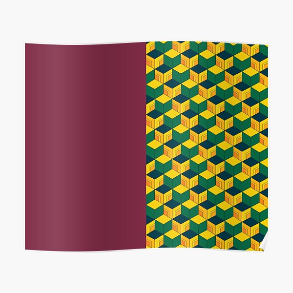 Giyu's Half Solid Half Geometric Traditional Japanese Kimono Pattern Poster