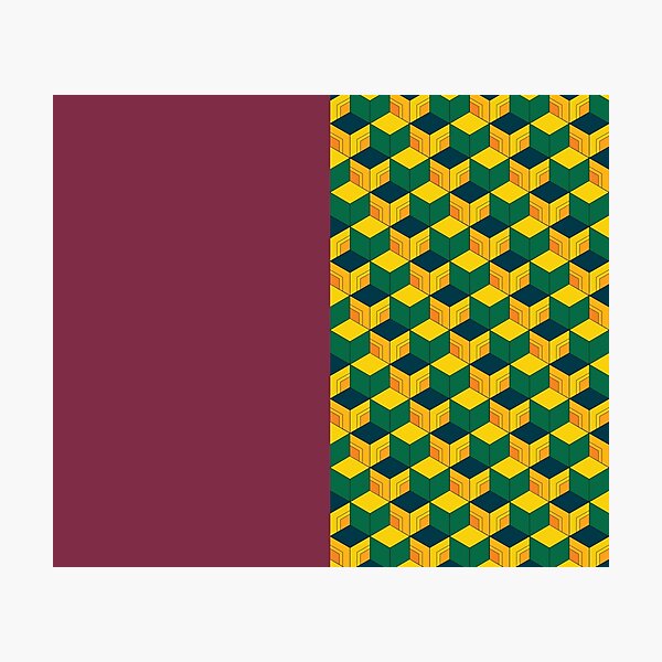 Giyu's Half Solid Half Geometric Traditional Japanese Kimono Pattern Photographic Print