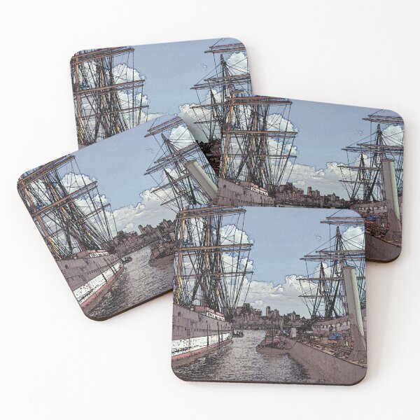 Item preview, Ancient Sailboats & Ships in Seaport Cartoon - Cute Retro Vintage Sea Gift  designed and sold by r-silver.