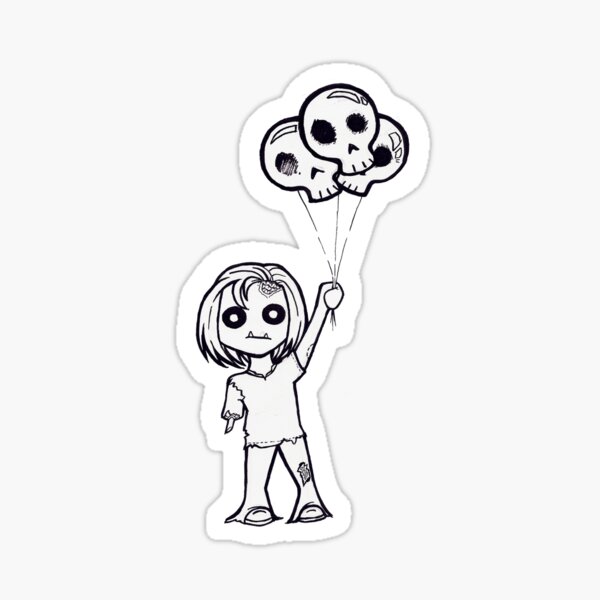 "Cute Zombie with Skulloons" Sticker