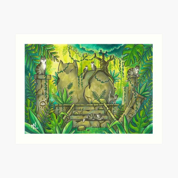 Jungle Cat Ruins Art Print