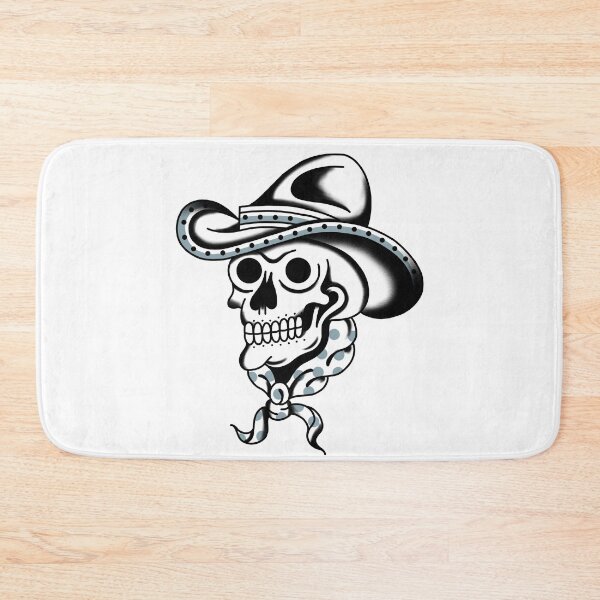 Item preview, Tattoo traditional skull cowboy blackwork  designed and sold by SuburbanStoic.