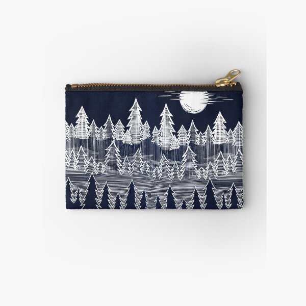 Item preview, Misty, Moonlit Trees Linocut in Blue and White designed and sold by Maddy Bennett.