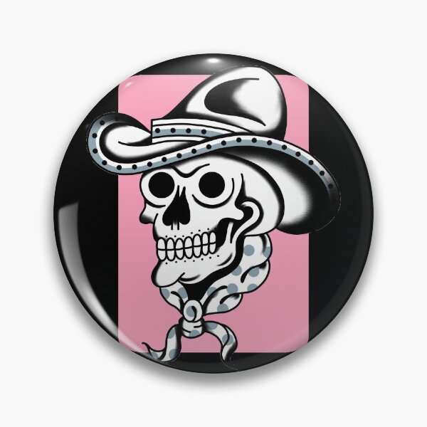 Item preview, Tattoo traditional skull cowboy blackwork Pink designed and sold by SuburbanStoic.