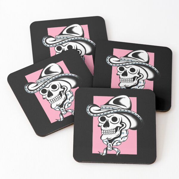Item preview, Tattoo traditional skull cowboy blackwork Pink designed and sold by SuburbanStoic.