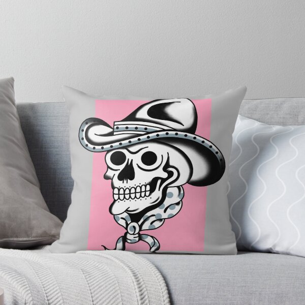 Item preview, Tattoo traditional skull cowboy blackwork Pink designed and sold by SuburbanStoic.