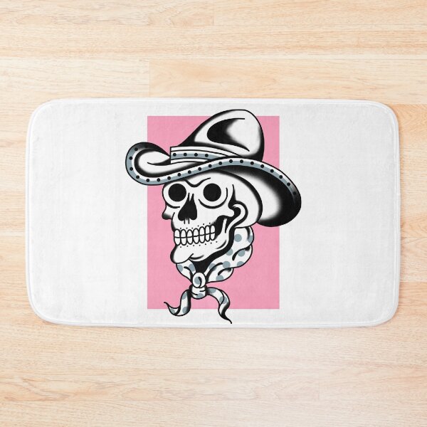 Item preview, Tattoo traditional skull cowboy blackwork Pink designed and sold by SuburbanStoic.