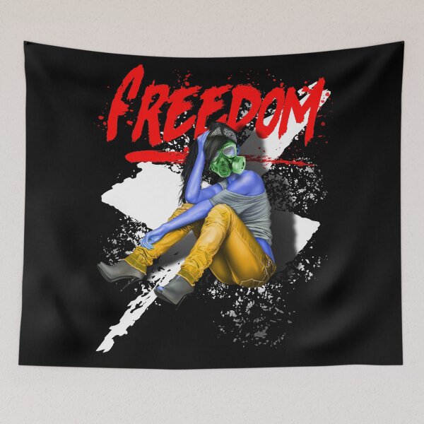 Item preview, Woman with gas mask and "Freedom" graffiti designed and sold by geograffeur.